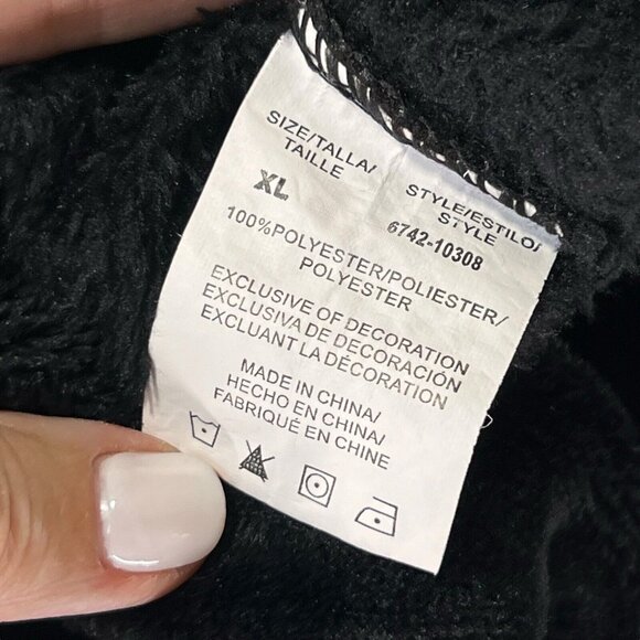 Vtg Just Love Christmas Tree XL Long Sleeve Velour Sweater Black Fleece Green - Picture 7 of 8